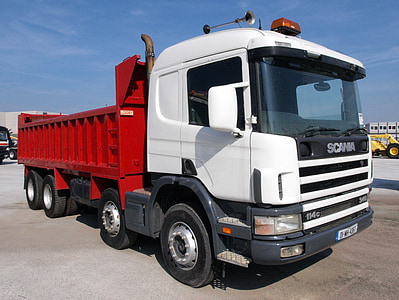 red and white Scania dump truck thumbnail