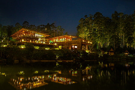 brown house and trees near body of water thumbnail