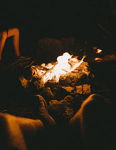 Group of People Sitting Beside the Bonfire during Night Time thumbnail