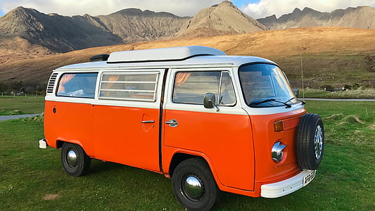 orange and white Volkswagen T1 van parked during daytime thumbnail
