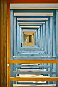 empty room with bottle place on blue wooden frame thumbnail