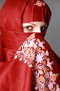 women's red, purple, and white floral niqab headdress thumbnail