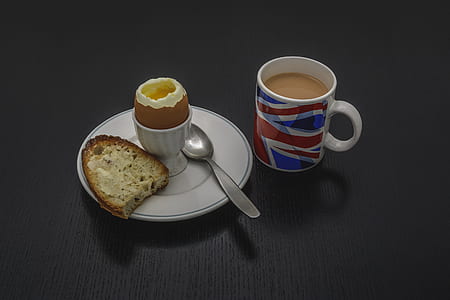 egg, bread on plate and coffee thumbnail