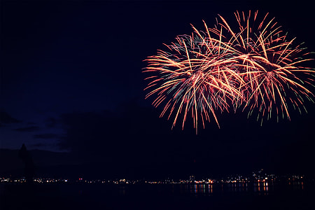 red fireworks during nighttime thumbnail