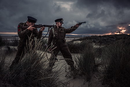 Two Man Holding Rifle and Pistol Illustration thumbnail