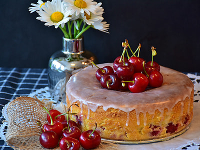 baked cake with cherry toppings thumbnail
