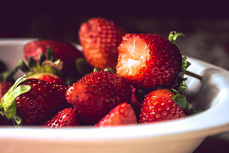 strawberries on white bowl thumbnail