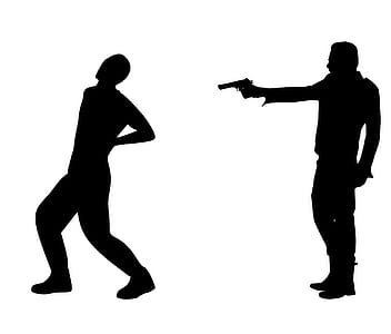 Silhouette of a man shooting another man. thumbnail