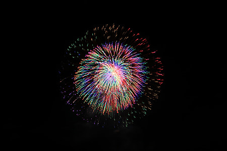 low angle photo of yellow, pink, and blue fireworks thumbnail