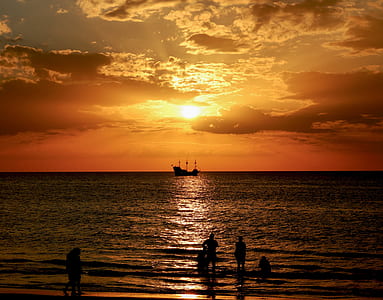 silhouette photo of people on beach at noontime thumbnail