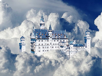 white and blue castle surrounded by clouds thumbnail