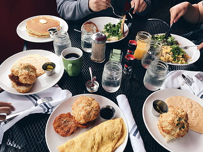 burger and omelet on plate thumbnail