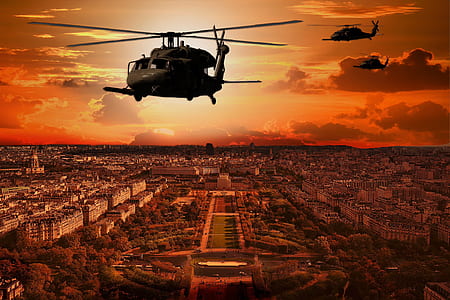 three helicopters on sky above New York thumbnail