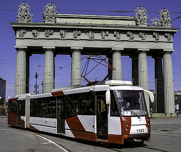 Tram on Moscow Gate Square in Saint Petersburg, Russia thumbnail