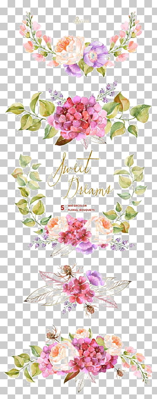 Flower bouquet Watercolor painting Wedding invitation , Watercolor flowers border, pink and purple flowers illustration PNG clipart
