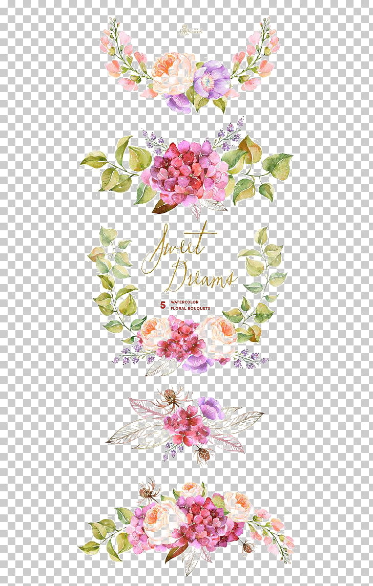 Flower bouquet Watercolor painting Wedding invitation , Watercolor flowers border, pink and purple flowers illustration PNG clipart