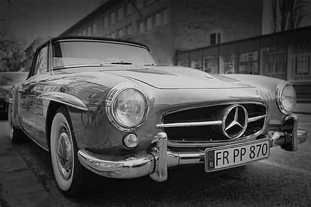 grayscale photography of Mercedes-Benz car thumbnail