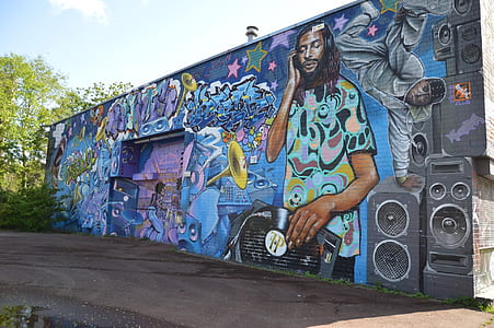 blue, purple, and black graffiti thumbnail