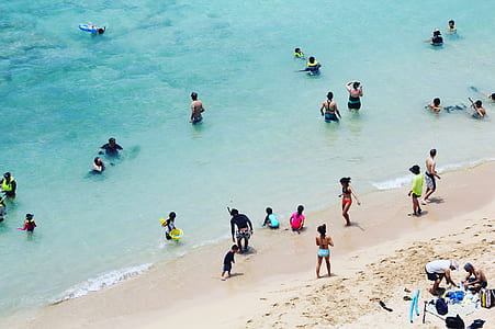 people bathing on sea at daytime thumbnail