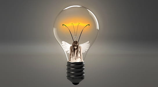 girl with wings inside light bulb illustration thumbnail