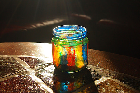blue, green, and red tinted glass jar thumbnail
