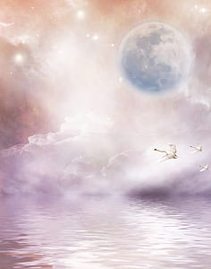 background, stationery, guestbook, sky, moon, swans thumbnail
