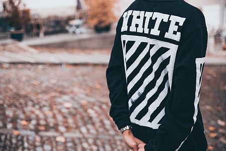 man wearing black Off-White sweatshirt thumbnail