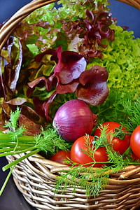 tomato fruits and onion bulb on basket thumbnail