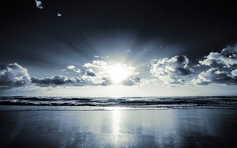 landscape grayscale photo of body of water thumbnail