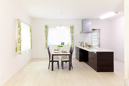 rectangular brown and white wooden table with chairs dining set thumbnail