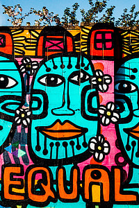gamma photography of concrete wall with multicolored Equal graffity thumbnail