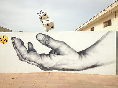 left human hand sketch on wall thumbnail