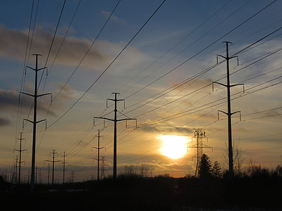 row of utility posts during golden hour thumbnail