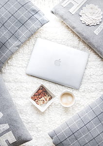 Flatlay Photography of Macbook and Snacks thumbnail