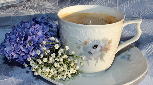 white and purple floral ceramic coffee cup with saucer thumbnail