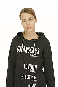 woman wearing black and white pullover hoodie thumbnail