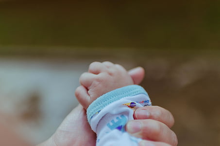 person holding baby's hand in closeup photo thumbnail