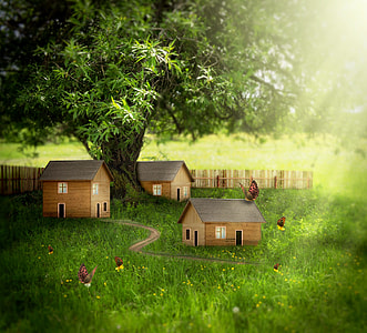 closeup photography of three miniature houses thumbnail