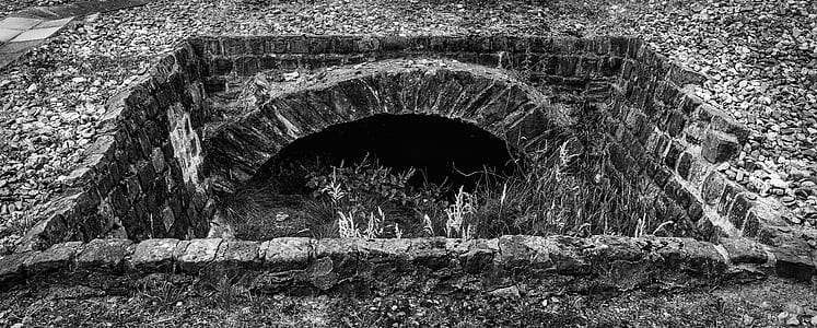grayscale photography of brick tunnel thumbnail