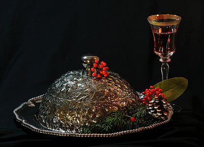 gray floral embossed tray with dome lid on black surface thumbnail