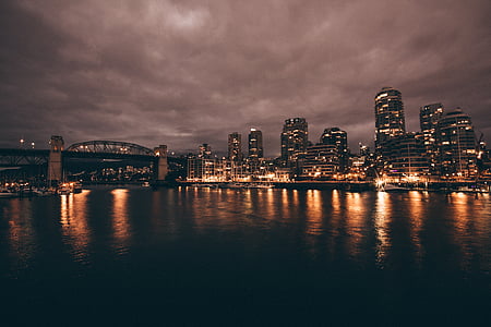 city buildings with bridge under cloudy sky thumbnail