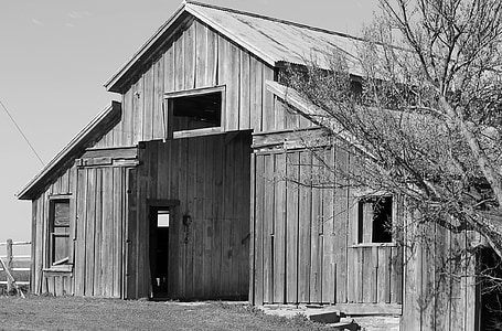 grayscale photography of barn thumbnail