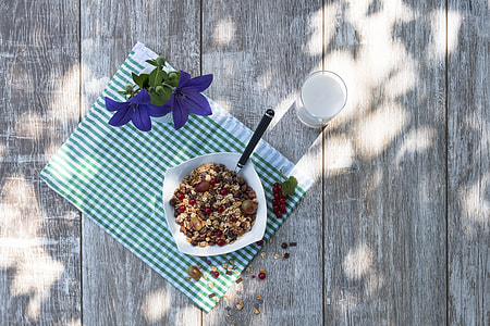 trail mix in white ceramic bowl thumbnail