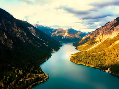 lake on foot of mountain under white clouds at daytimie thumbnail
