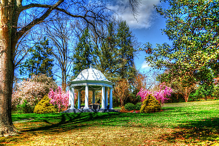 white concrete gazebo near tree at daytime thumbnail