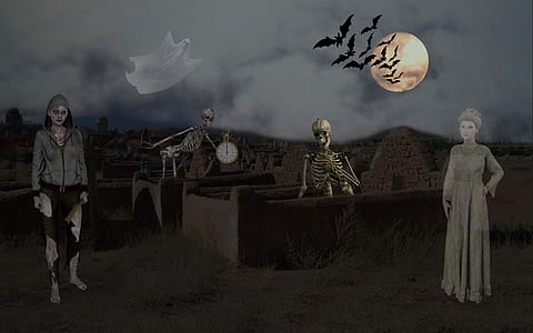 skeleton, zombie, and ghost graphic wallpaper thumbnail