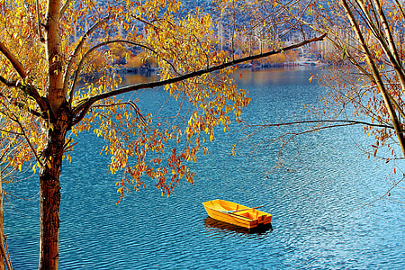 yellow jon boat on the middle of the lake thumbnail