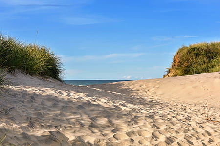 brown sand and ocean view under blue sky and white clouds during daytime thumbnail