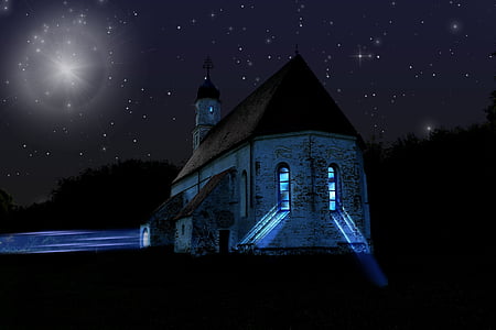 white and brown church during nighttime thumbnail