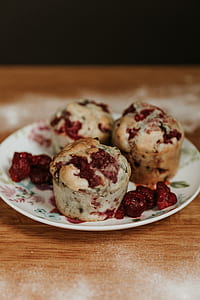 three redberry muffins on plate thumbnail
